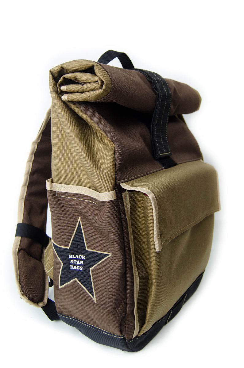 Olive and Black Roll Top Backpack – Black Star Bags