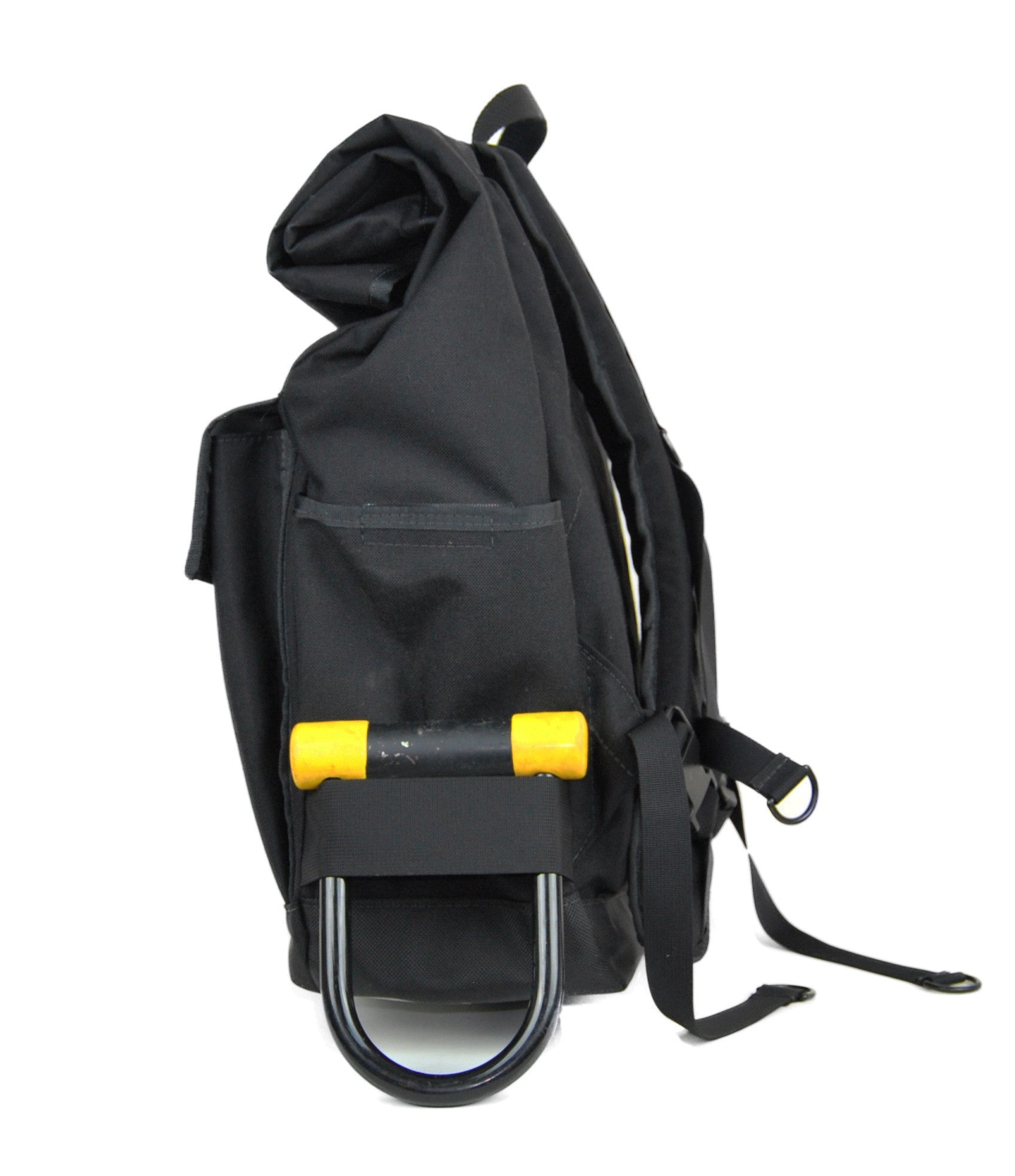 Black Roll Top Backpack With Silver Lining