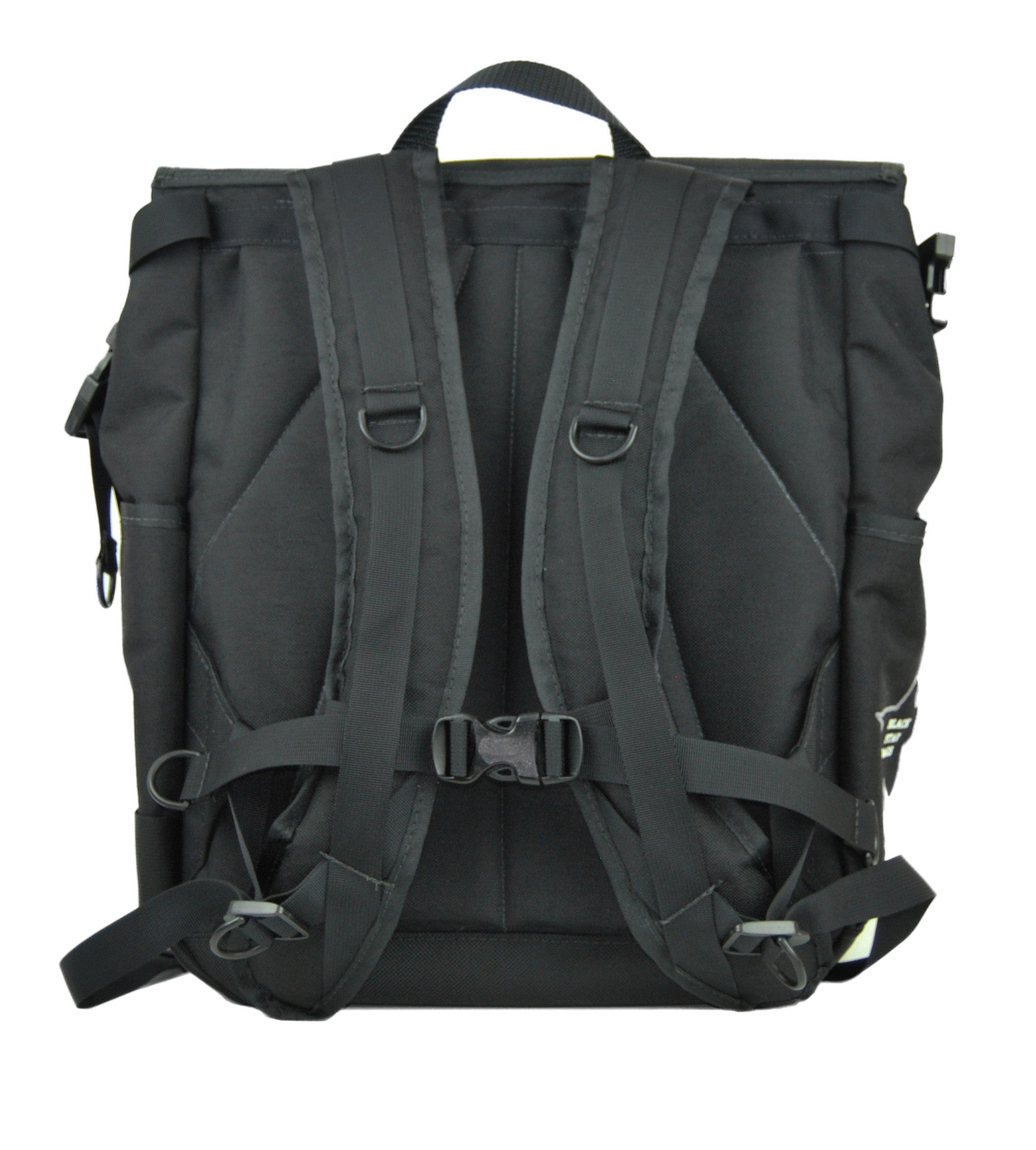 Black Roll Top Backpack With Silver Lining