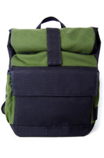 Load image into Gallery viewer, Olive and Black Roll Top Backpack
