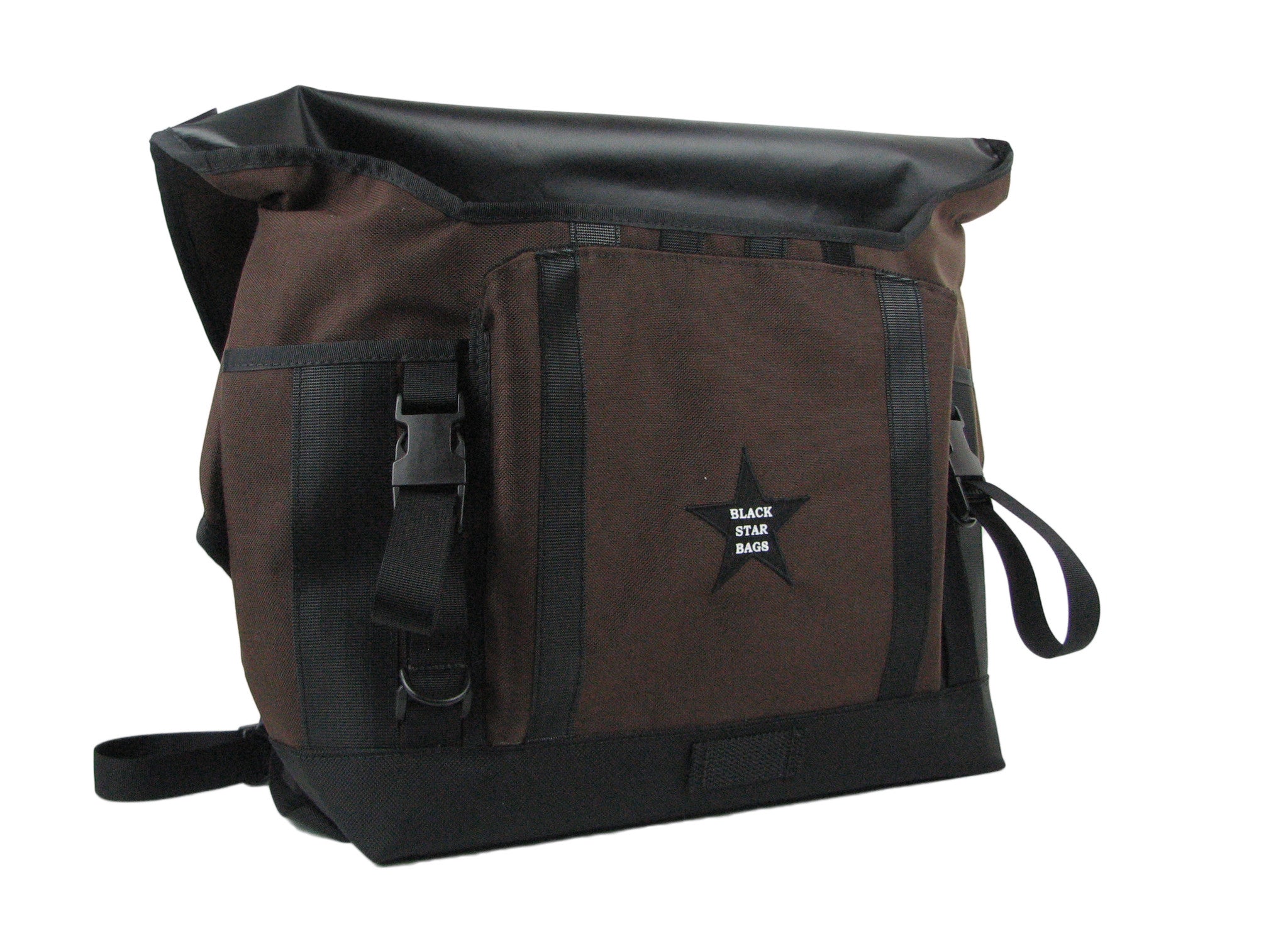 All-Weather Vinyl Messenger Bag with Shoulder Strap, Black/Brown